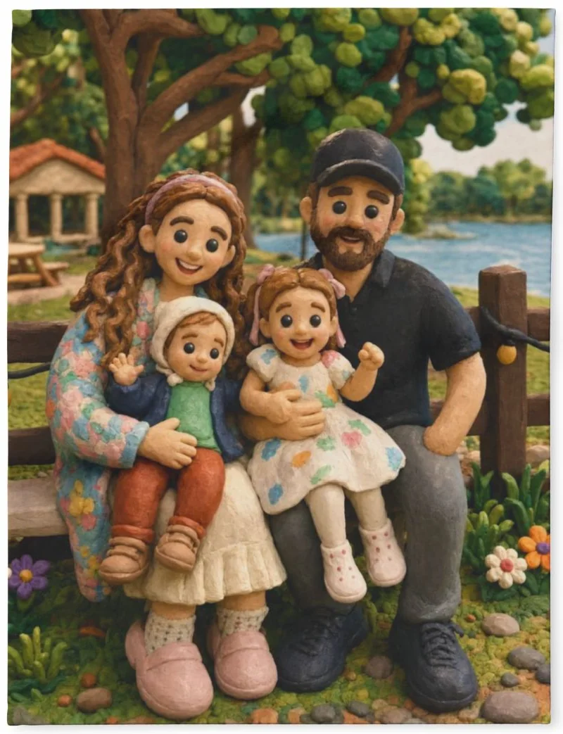 Clay Crew family portrait printed on a soft fleece blanket