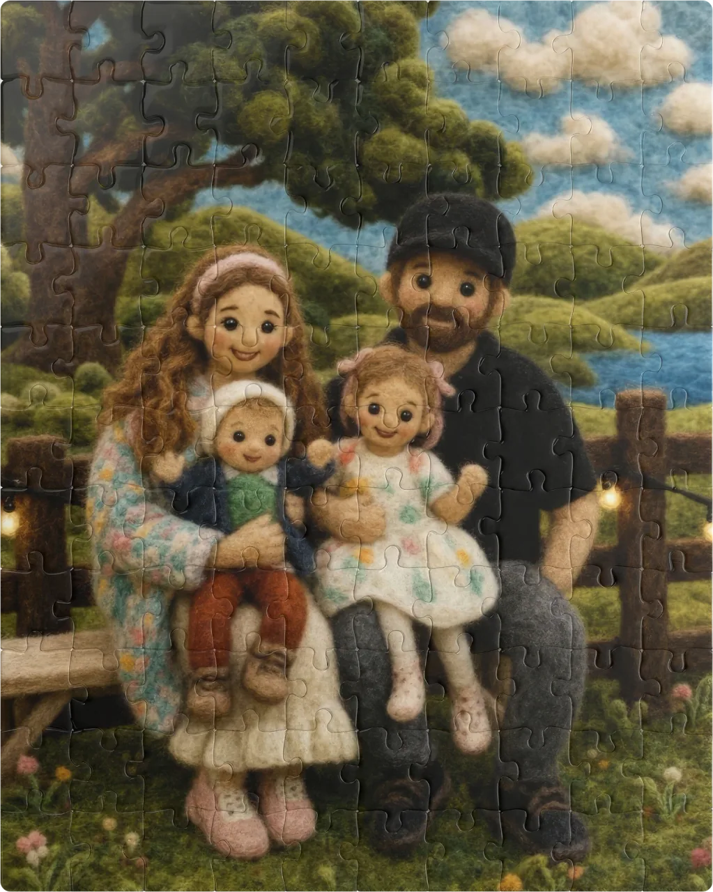 Cozy Wool family portrait printed as a custom jigsaw puzzle