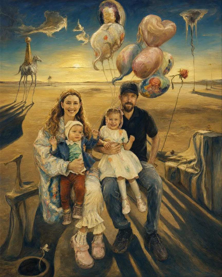 A family portrait in the Surreal Dreamscape style: a surreal dream painting