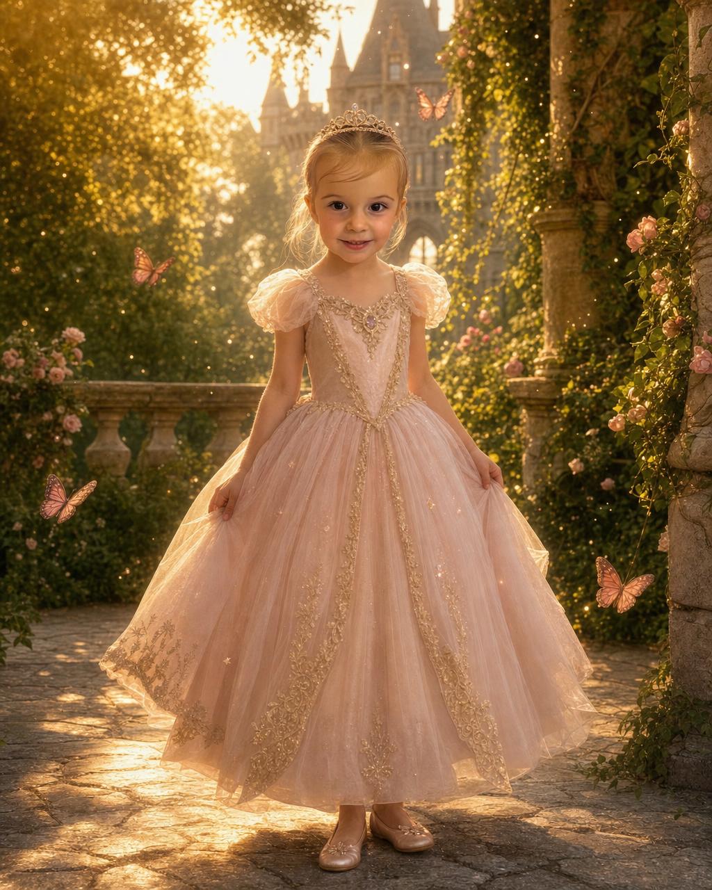 A different child as a kind prince or princess among butterflies and fairy dust, showing the personalized princess puzzle portrait.